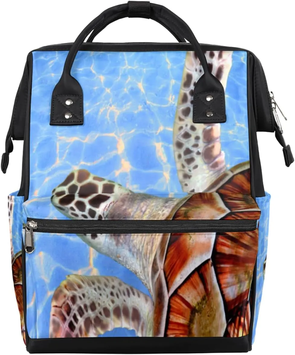 Sea Turtles Pattern Diaper Bag Tote Large Capacity Waterproof with Adjustable Shoulder Strap and Pram Straps Mommy Bag for Hospital Beach Weekender Travel
