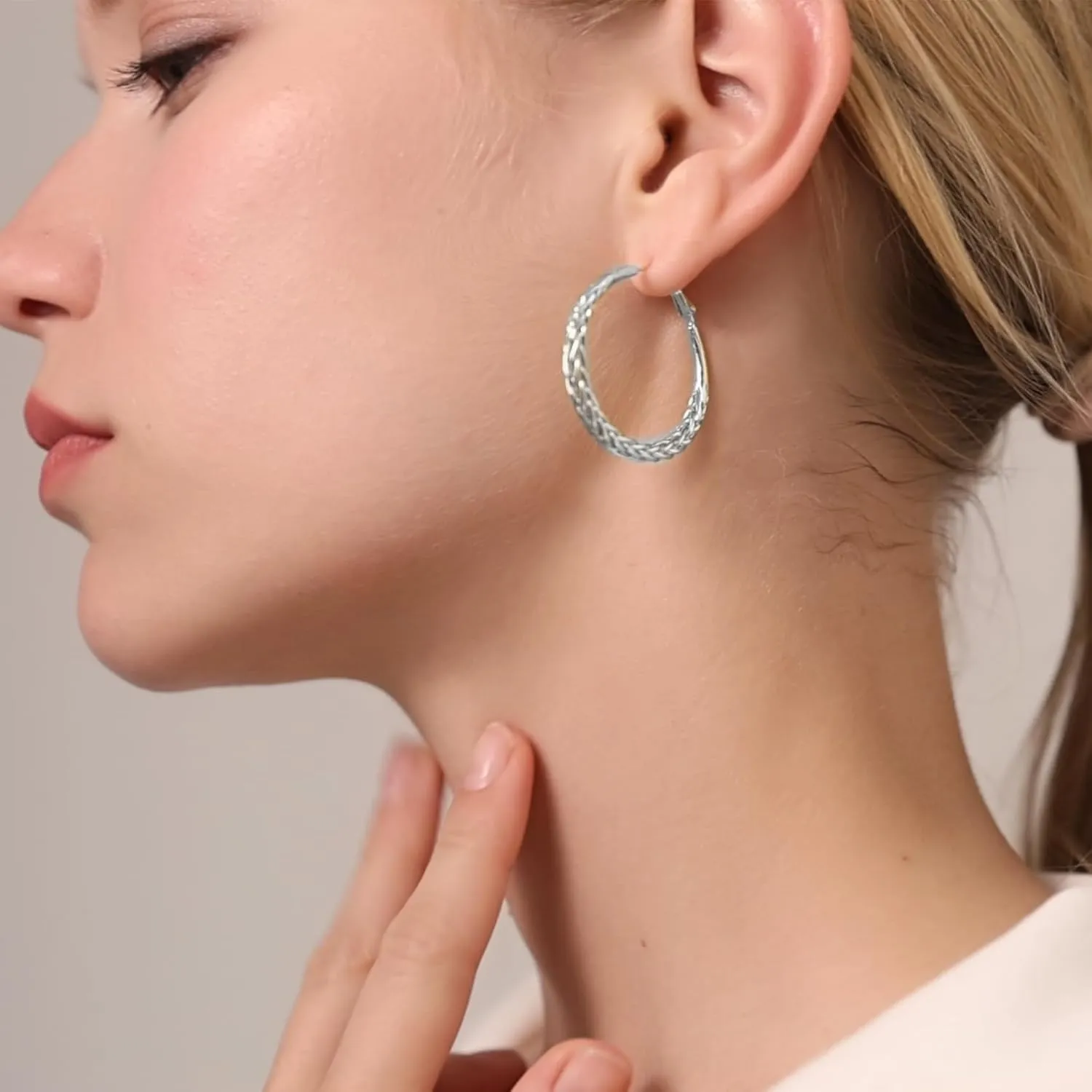 Senteria Silver Hoop Earrings for Women Hypoallergenic 925 Sterling Silver Post Hoop Earrings Lightweight Large Hoops Earring Thick Twisted Silver Hoops 30/40/50MM