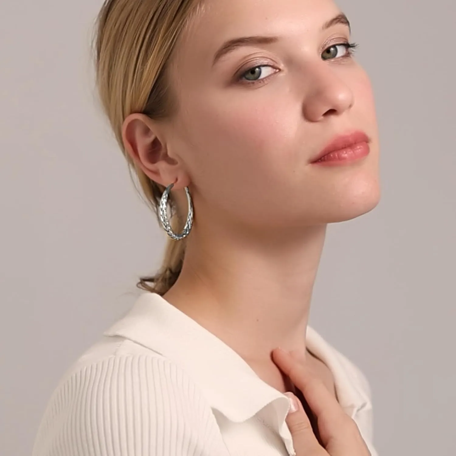 Senteria Silver Hoop Earrings for Women Hypoallergenic 925 Sterling Silver Post Hoop Earrings Lightweight Large Hoops Earring Thick Twisted Silver Hoops 30/40/50MM