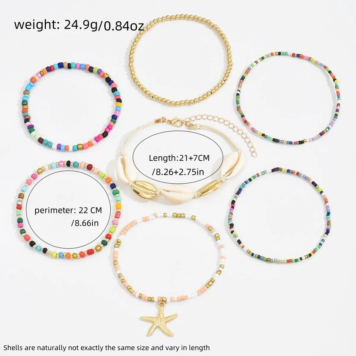 Shell Starfish Anklets Bracelet for Women Colorful Beaded Puka Shell Anklet Hawaiian Beach Seashell Starfish Conch Foot Jewelry Mermaid Jewelry for Women