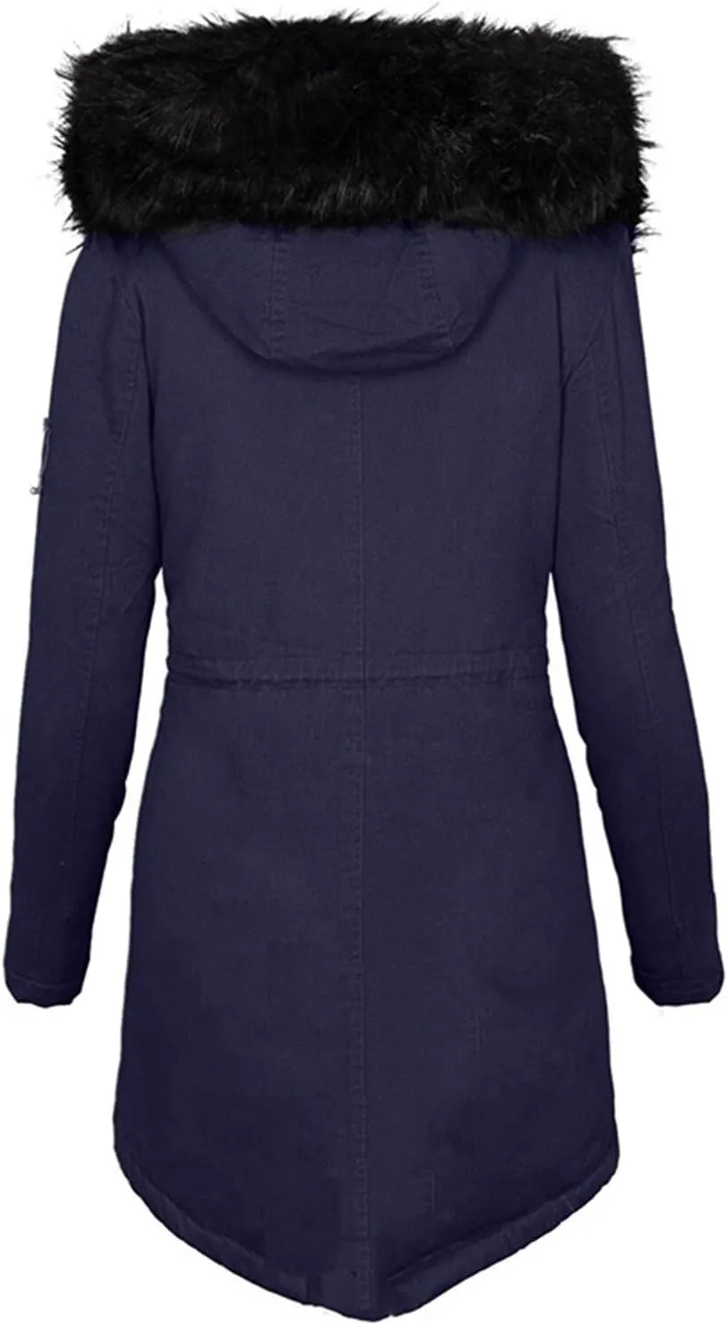 Sherpa Jackets for Women Fashion Solid Thickened Slim Winter Warm Coats Soft Shell Fuzzy Fleece Hooded Long Jacket