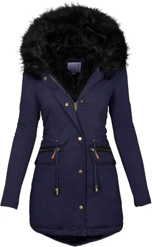 Sherpa Jackets for Women Fashion Solid Thickened Slim Winter Warm Coats Soft Shell Fuzzy Fleece Hooded Long Jacket