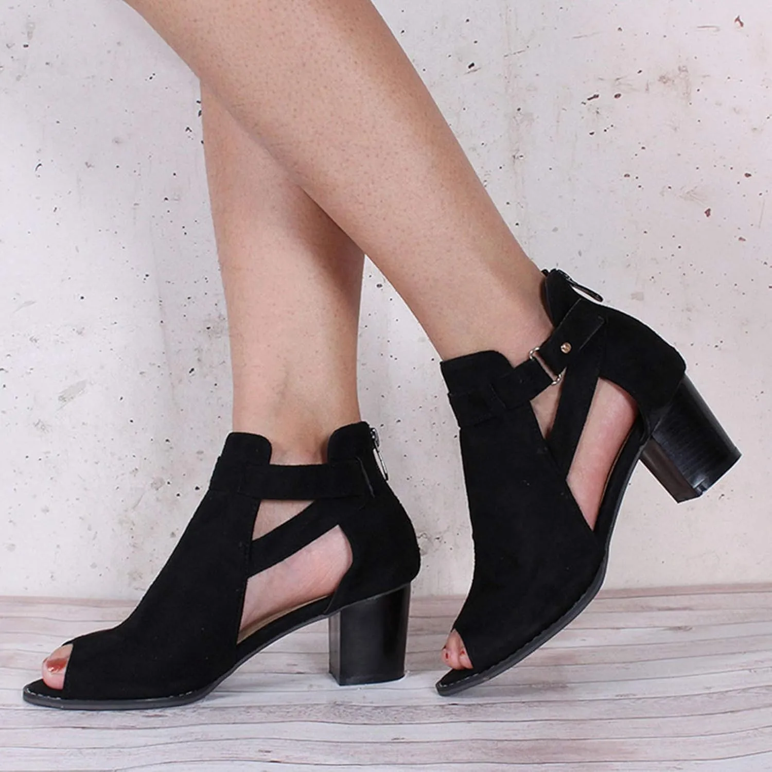Shoes for Women, Sandals for Women Suede Peep Toe Ankle Booties Cut Out Stacked Heel Ankle Boots