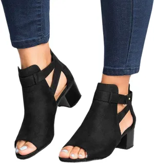 Shoes for Women, Sandals for Women Suede Peep Toe Ankle Booties Cut Out Stacked Heel Ankle Boots