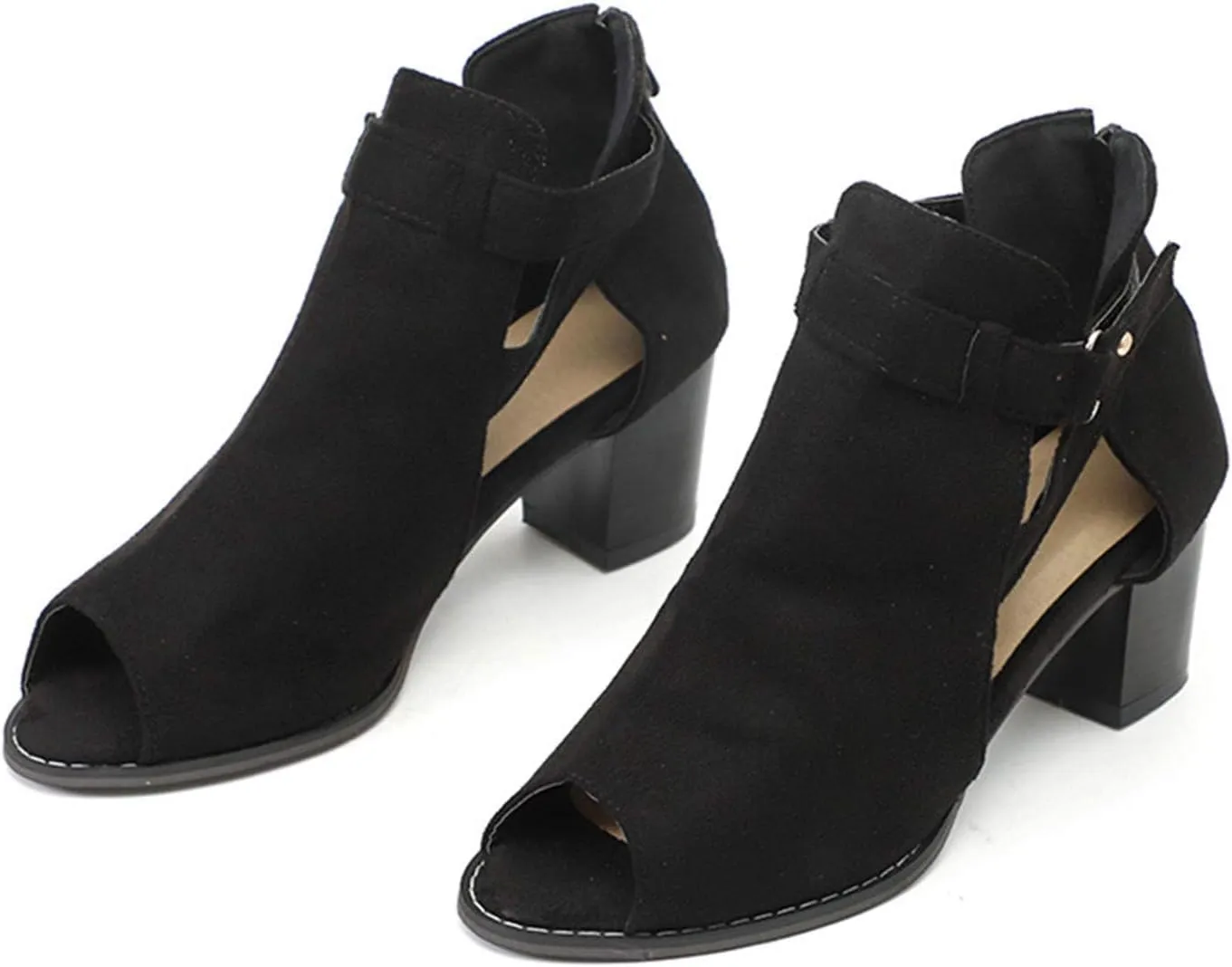 Shoes for Women, Sandals for Women Suede Peep Toe Ankle Booties Cut Out Stacked Heel Ankle Boots