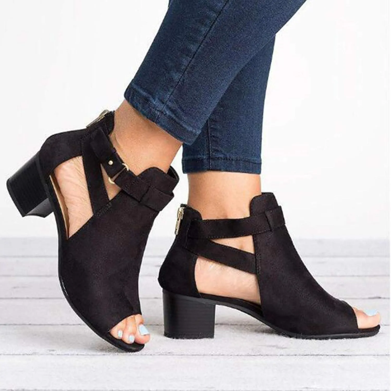 Shoes for Women, Sandals for Women Suede Peep Toe Ankle Booties Cut Out Stacked Heel Ankle Boots