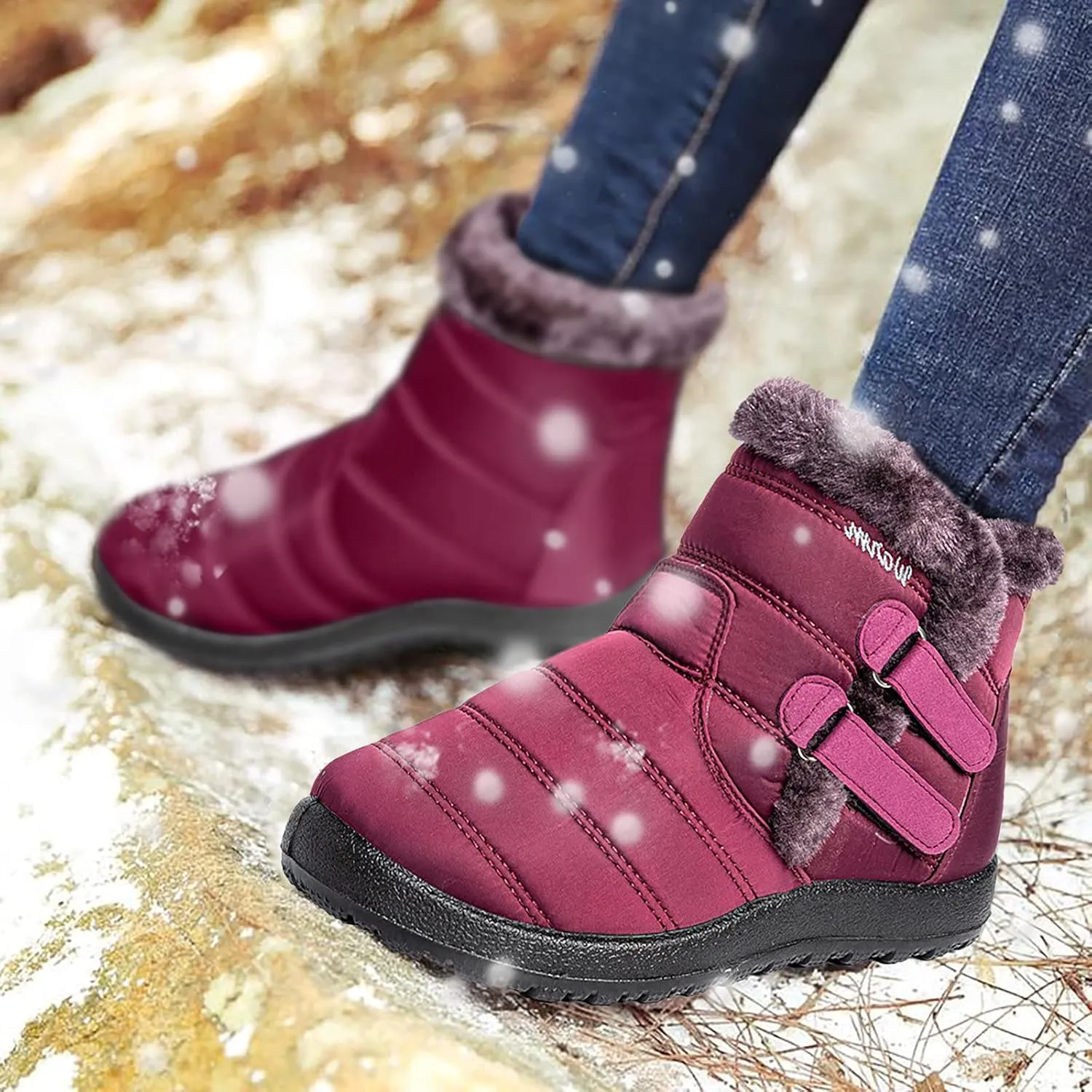 Short Winter Boots Extra Wide for Women Waterproof Snow Womens Black Snow Boots Wide Waterproof Snow Boots Women Wide Width Winter Women Boots Low Heel Waterproof Womens Boots Tall