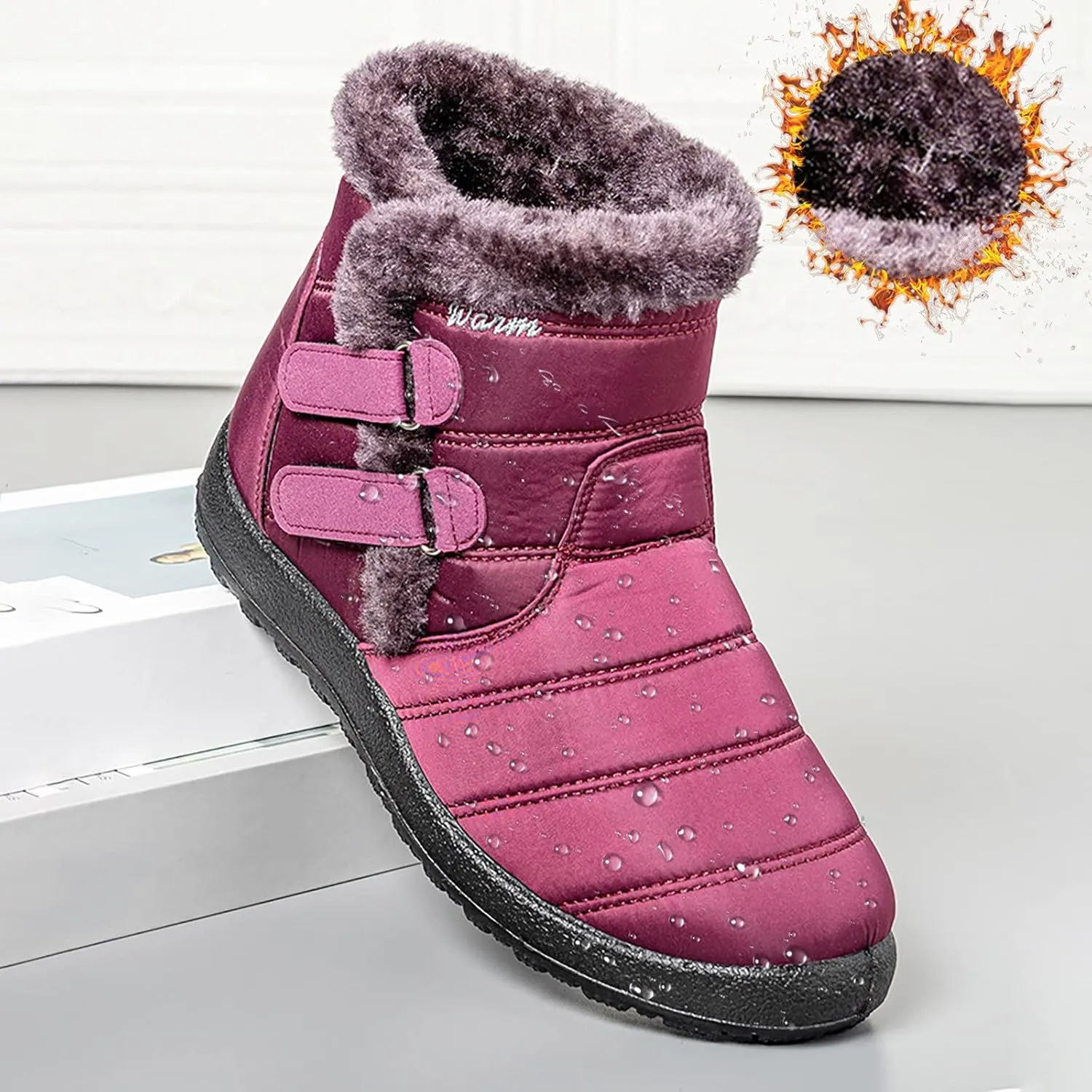 Short Winter Boots Extra Wide for Women Waterproof Snow Womens Black Snow Boots Wide Waterproof Snow Boots Women Wide Width Winter Women Boots Low Heel Waterproof Womens Boots Tall