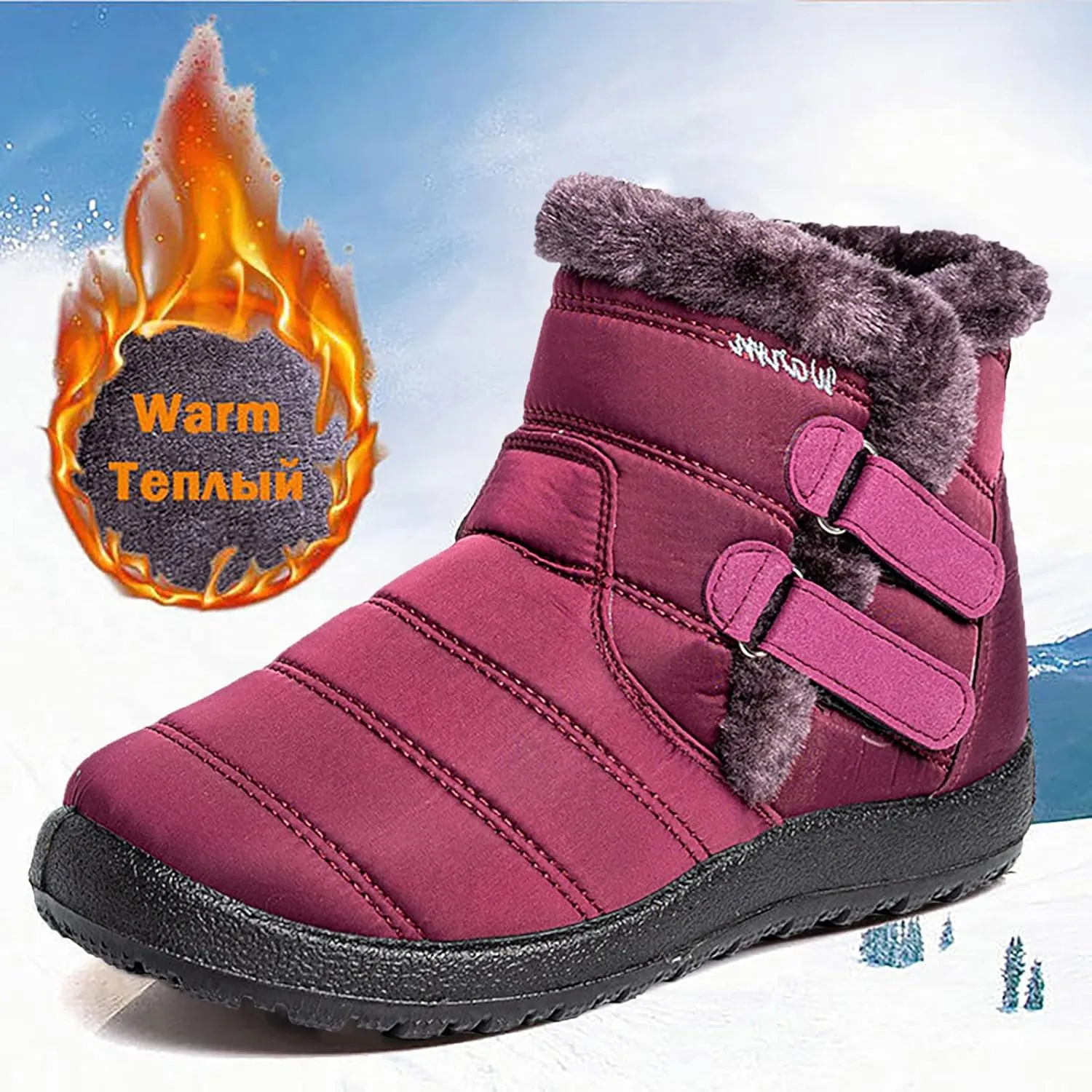 Short Winter Boots Extra Wide for Women Waterproof Snow Womens Black Snow Boots Wide Waterproof Snow Boots Women Wide Width Winter Women Boots Low Heel Waterproof Womens Boots Tall