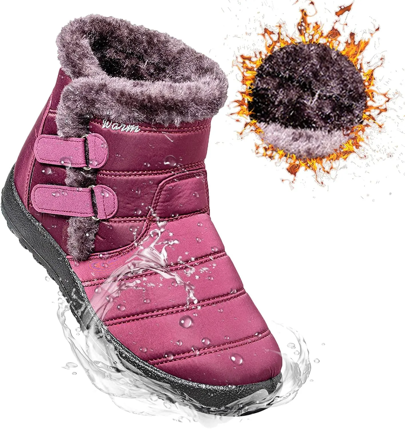 Short Winter Boots Extra Wide for Women Waterproof Snow Womens Black Snow Boots Wide Waterproof Snow Boots Women Wide Width Winter Women Boots Low Heel Waterproof Womens Boots Tall