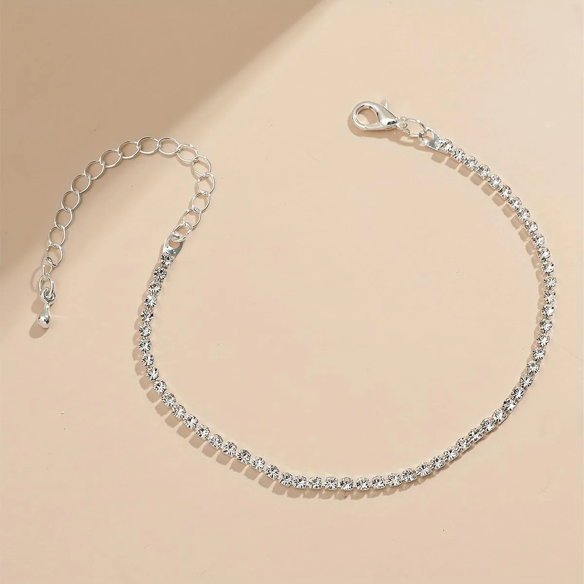 Silver Anklets for Women Shiny Tennis Anklet Silver Adjustable Rhinestone Ankle Bracelets Waterproof Beach Anklets Bracelet for Women Foot Jewelry for Summer
