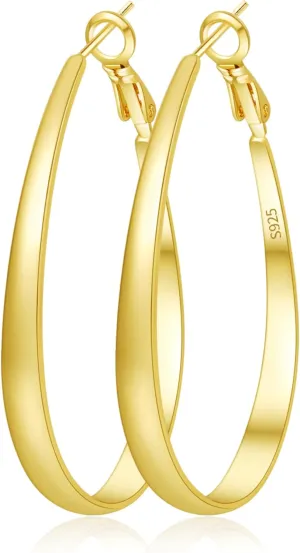 Silver Hoop Earrings for Women,Oval Lightwieght Sterling Silver Hoops Hypoallergenic Large Hoop Earrings for Women Gifts