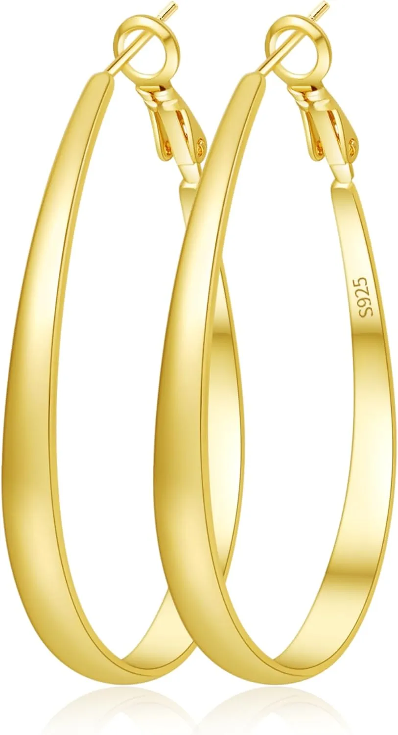 Silver Hoop Earrings for Women,Oval Lightwieght Sterling Silver Hoops Hypoallergenic Large Hoop Earrings for Women Gifts