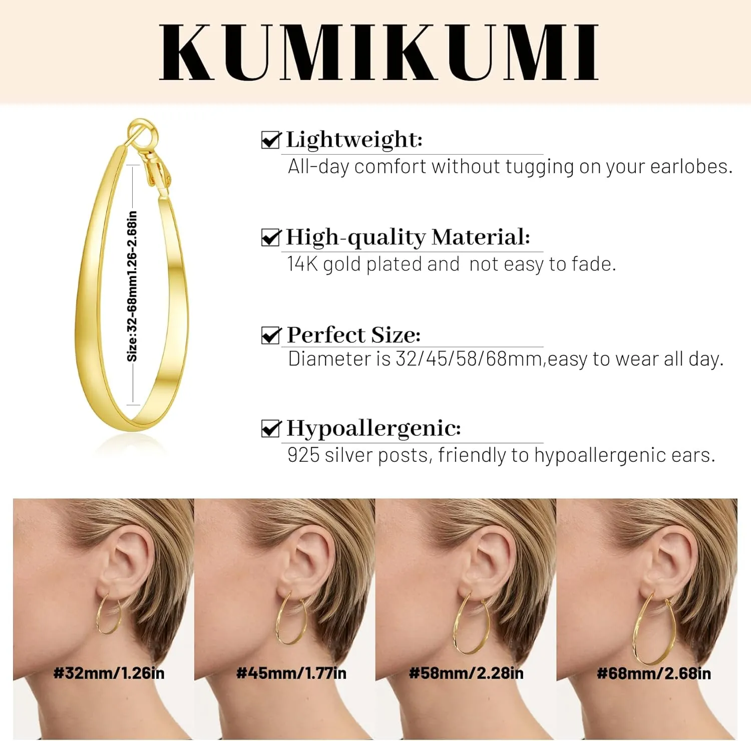 Silver Hoop Earrings for Women,Oval Lightwieght Sterling Silver Hoops Hypoallergenic Large Hoop Earrings for Women Gifts