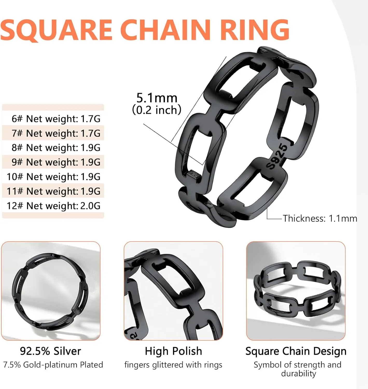 Silvora 925 Sterling Silver Cuban Link Rings, Wheat Chain Rings for Women Men Statement Stackable Jewelry for Men Size 6-13