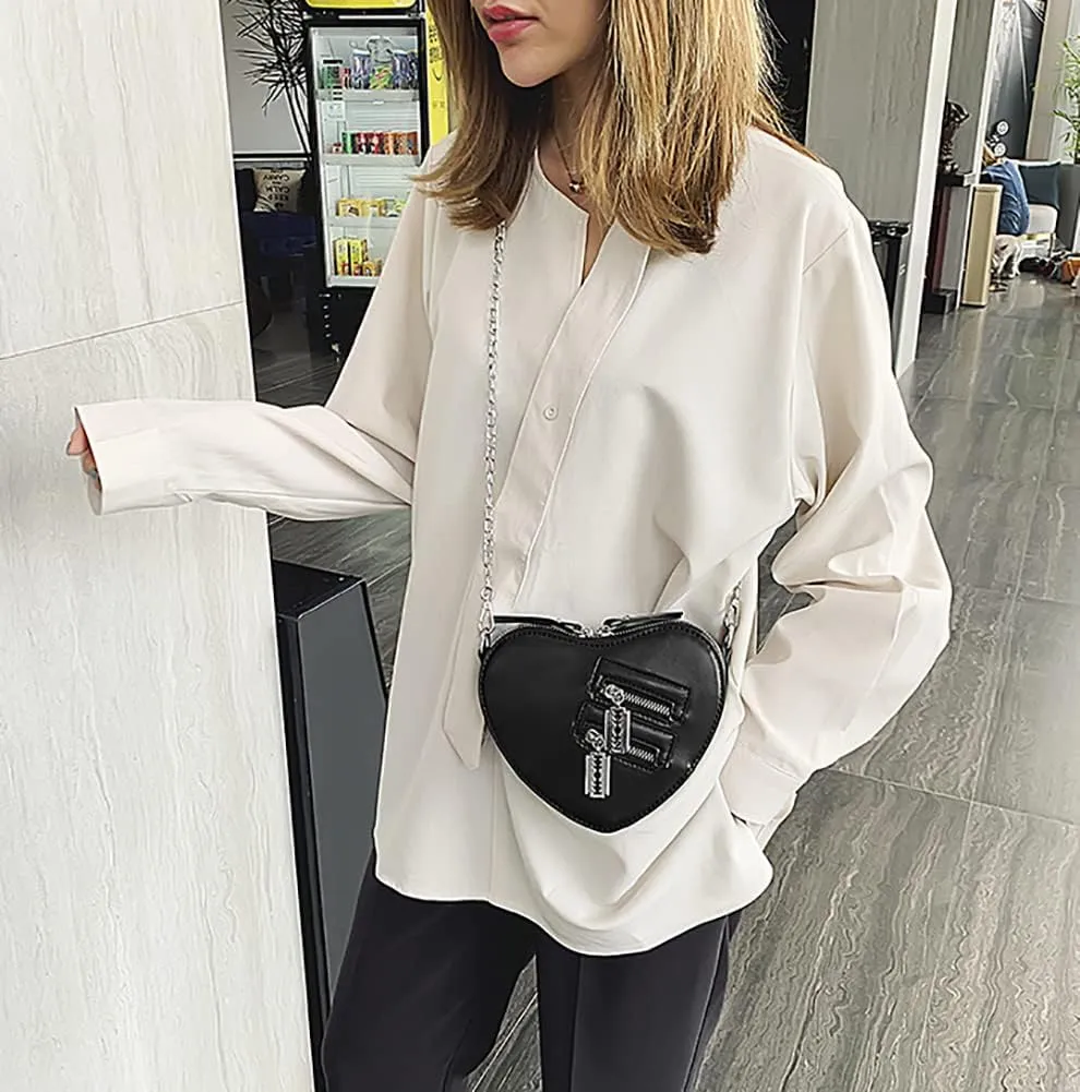 Sister Amy Women Red Heart Purse Cute Love Heart Shape Shoulder Handbag Girls Evening Clutch Bag Chain Purse