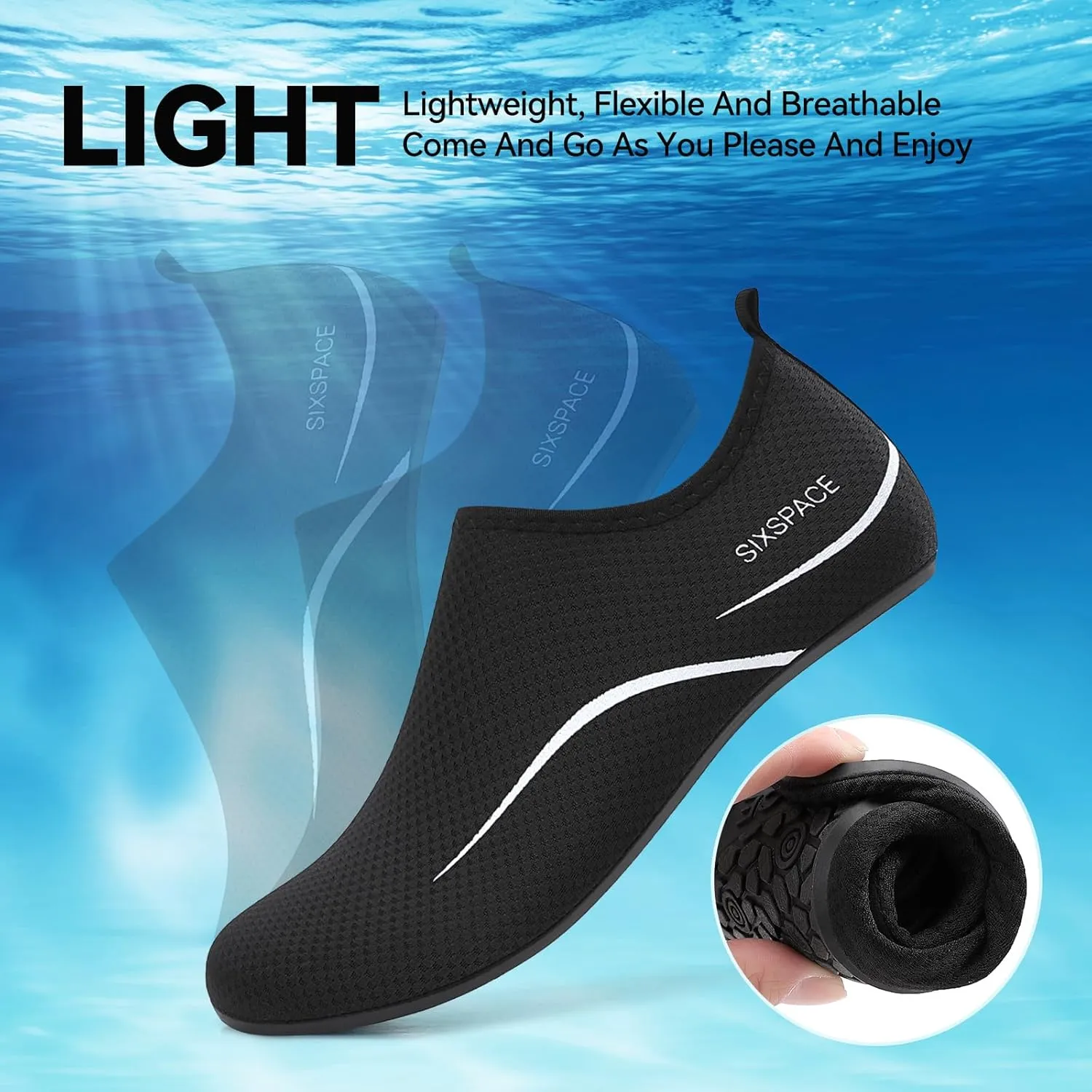 Sixspace Water Shoes for Women Men Aqua Socks Swim Shower Beach Barefoot Pool Quick-Dry Non Slip Lake Surf