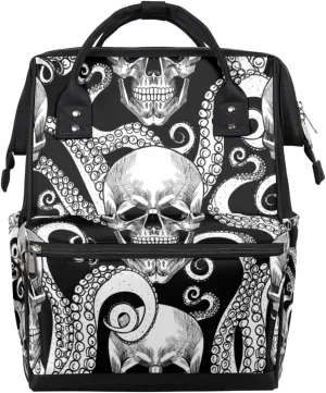 Skeleton Octopus Tentacles Diaper Bag Tote Large Capacity Waterproof with Adjustable Shoulder Strap and Pram Straps Mommy Bag for Hospital Beach Weekender Travel