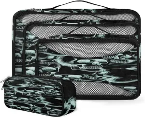 Skull Black 4 Piece Packing Travel Organizer Cubes Set Mesh Fabric Ventilate Design Lightweight Travel Accessories 4 Sizes (Extra Large, Large, Medium, Small)