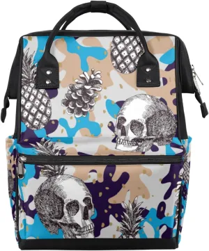 Skull Pineapple Cone Diaper Bag Tote Large Capacity Waterproof with Adjustable Shoulder Strap and Pram Straps Mommy Bag for Hospital Beach Weekender Travel