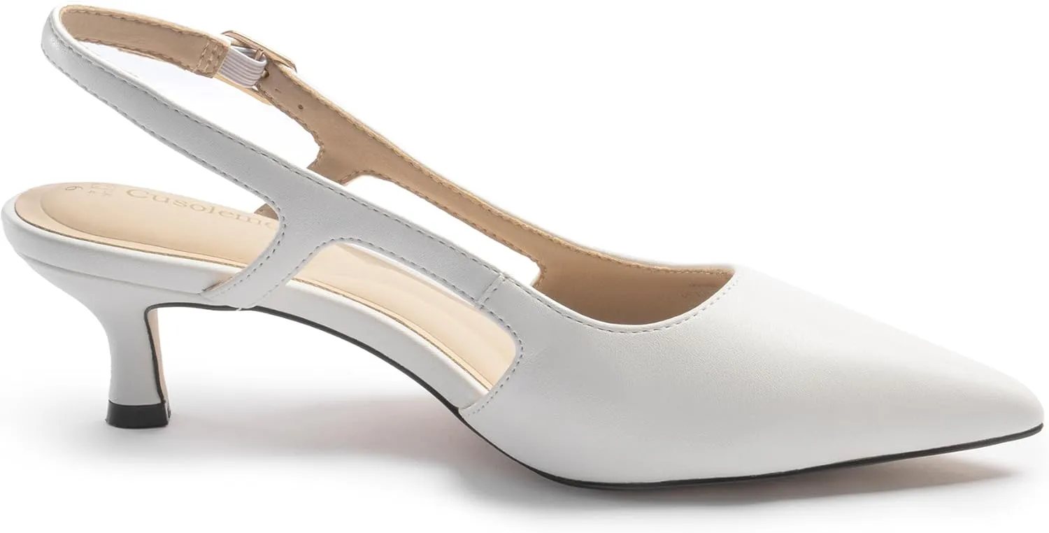 Slingback Kitten Heels for Women, Pointed Closed Toe Heels, Comfortable Women Pumps Low Heel Dress Shoes
