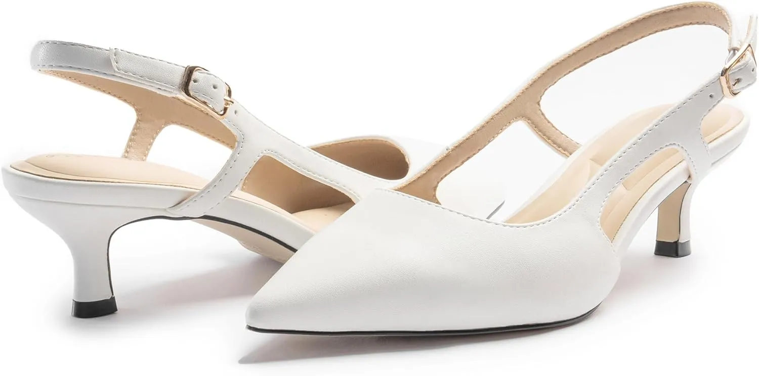 Slingback Kitten Heels for Women, Pointed Closed Toe Heels, Comfortable Women Pumps Low Heel Dress Shoes