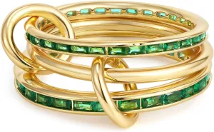 SLOONG Gold Stackable Rings for Women Non Tarnish, Dainty 18k Gold Plated CZ Cubic Zirconia Rings, Silver Rings Set, Multi-Link Connected Rings
