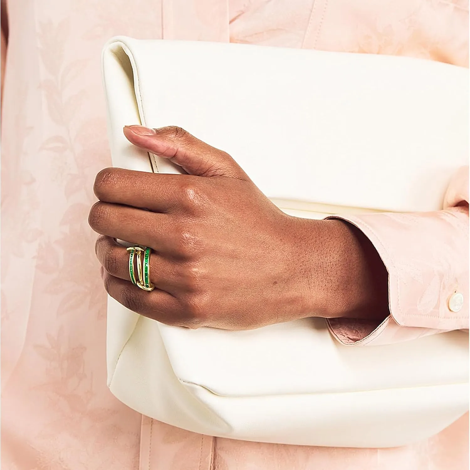 SLOONG Gold Stackable Rings for Women Non Tarnish, Dainty 18k Gold Plated CZ Cubic Zirconia Rings, Silver Rings Set, Multi-Link Connected Rings