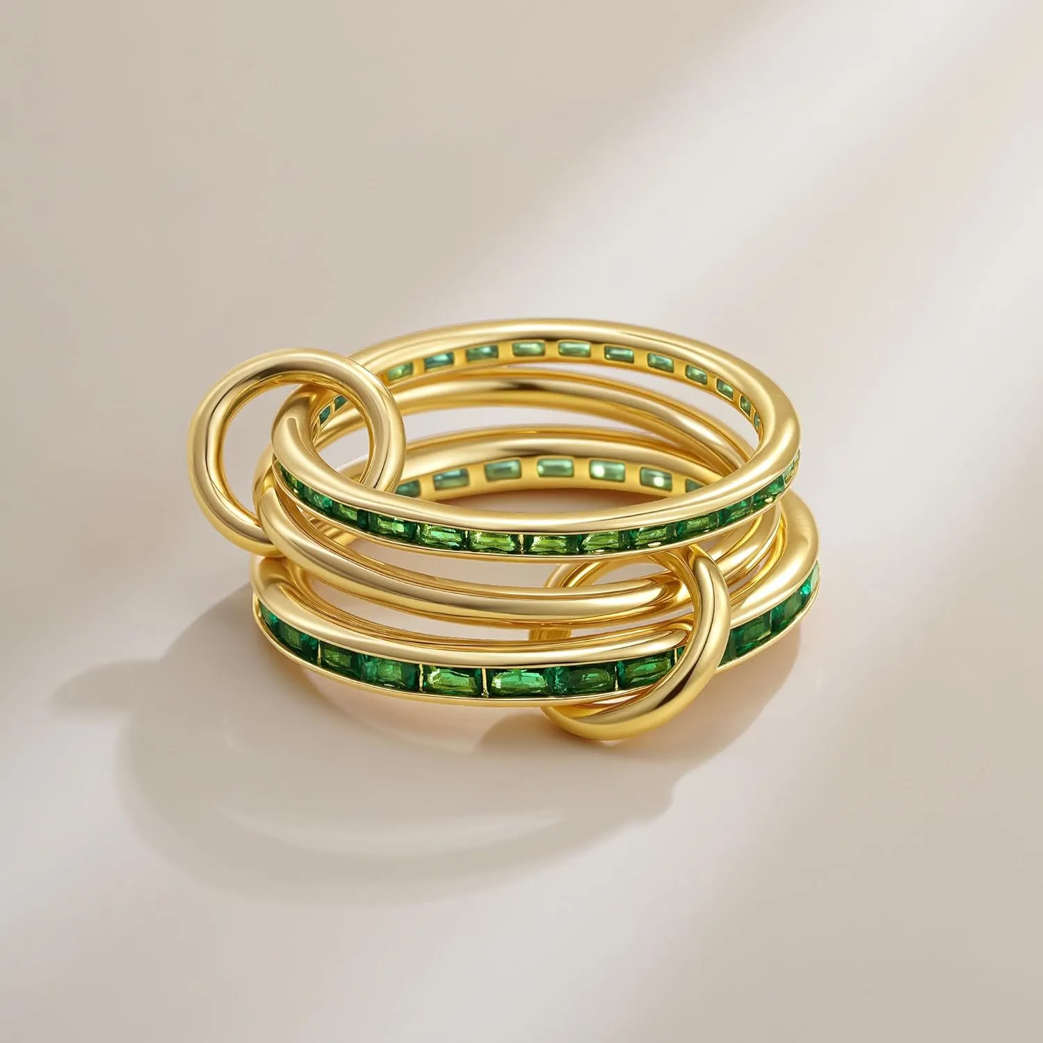 SLOONG Gold Stackable Rings for Women Non Tarnish, Dainty 18k Gold Plated CZ Cubic Zirconia Rings, Silver Rings Set, Multi-Link Connected Rings