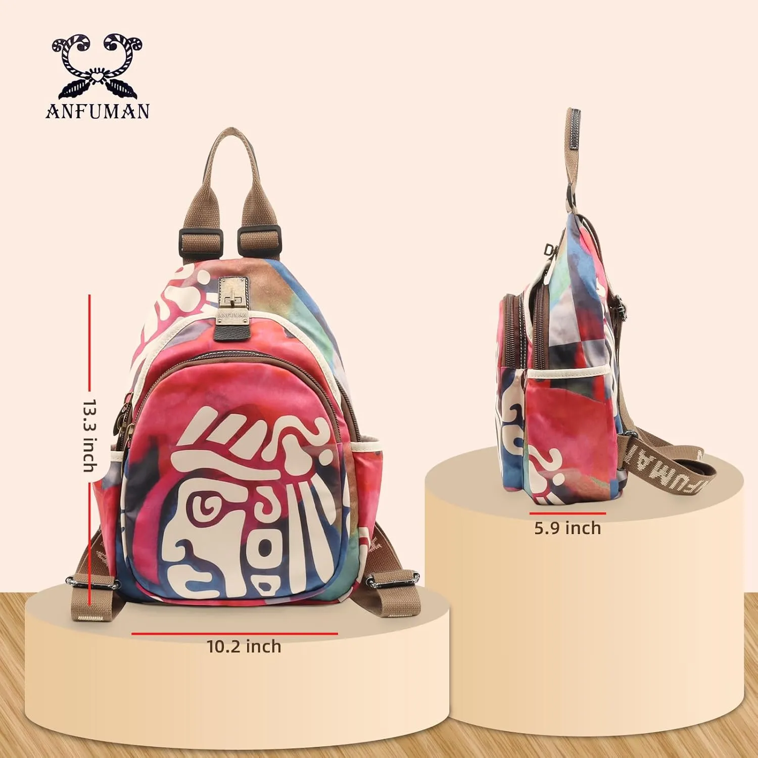 Small Backpacks Purse for Women Mini Waterproof Colorful Print Backpack Leisure Travel Bags (Cattle)