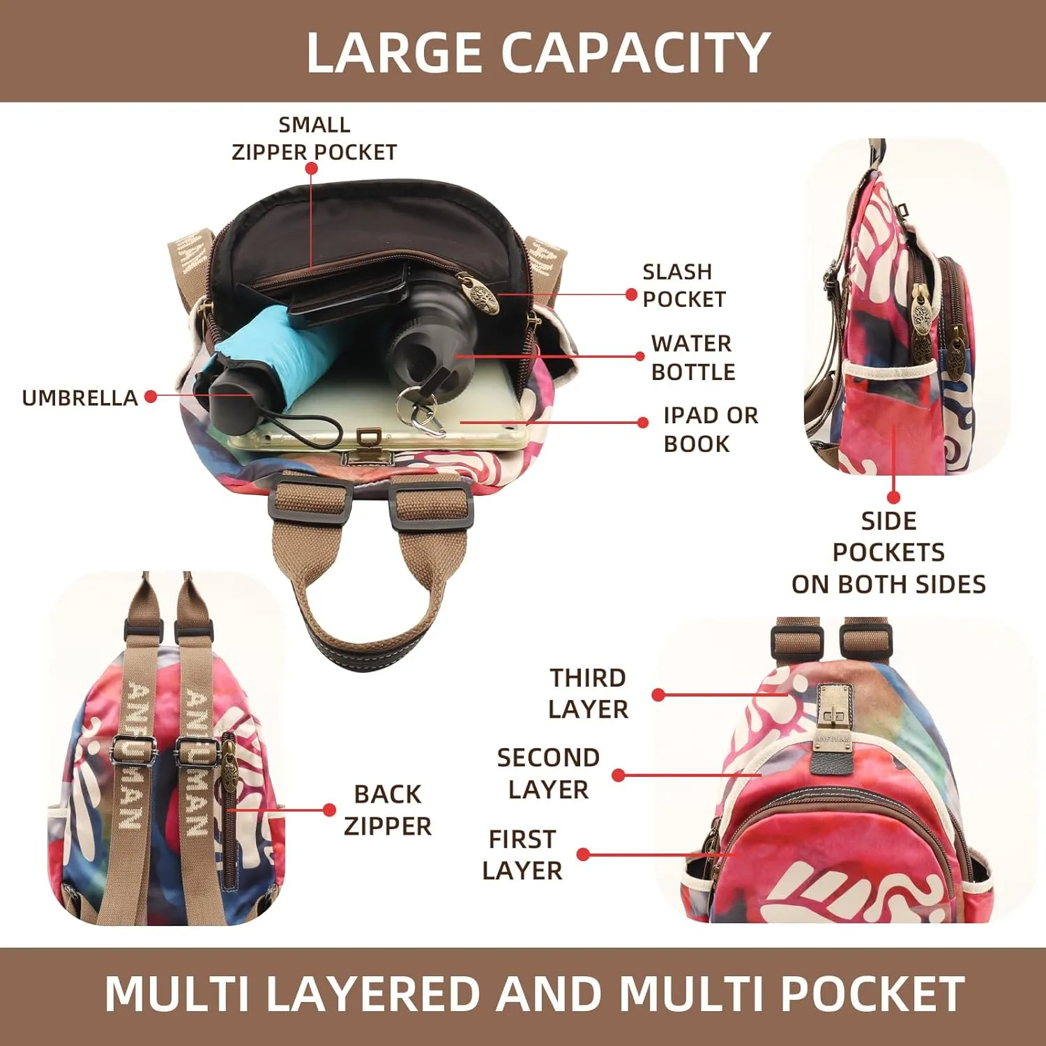 Small Backpacks Purse for Women Mini Waterproof Colorful Print Backpack Leisure Travel Bags (Cattle)