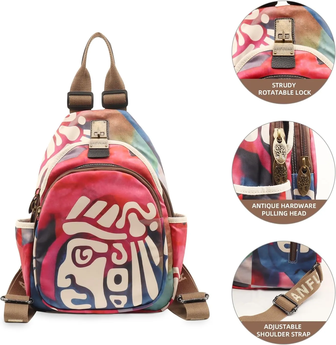 Small Backpacks Purse for Women Mini Waterproof Colorful Print Backpack Leisure Travel Bags (Cattle)