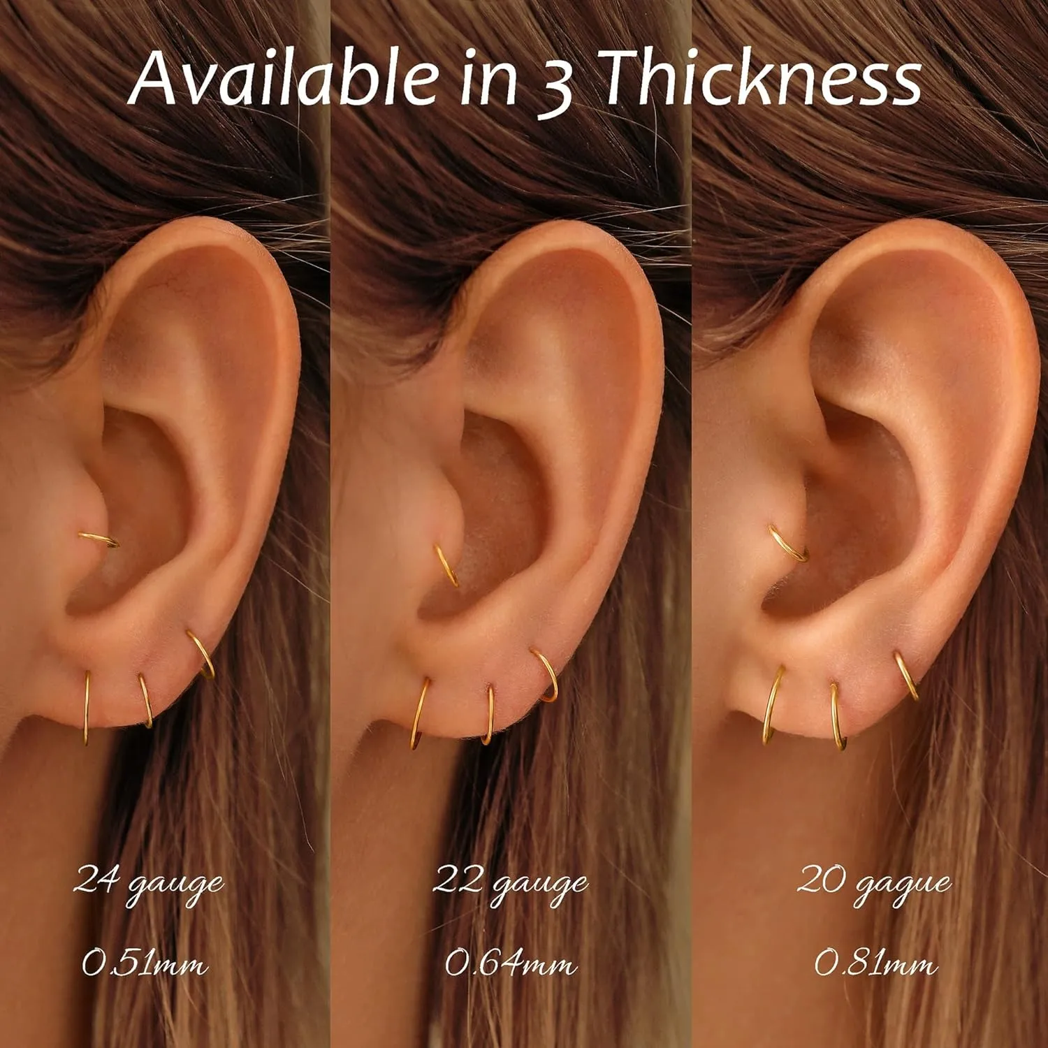 Small Cartilage Hoop Earrings for Women/Men, Thin Piercing Hoop Ring for Helix, Tragus, Conch, Nose (1 Pair 8mm,20g,14K Gold Filled)