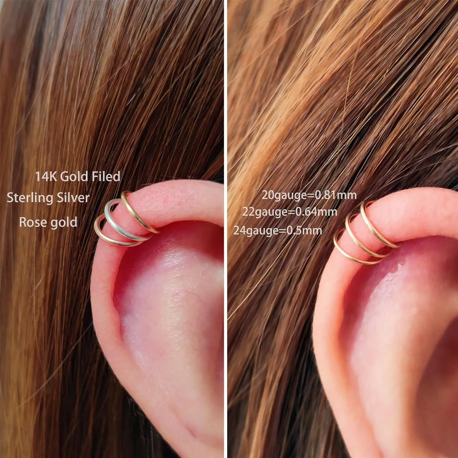 Small Cartilage Hoop Earrings for Women/Men, Thin Piercing Hoop Ring for Helix, Tragus, Conch, Nose (1 Pair 8mm,20g,14K Gold Filled)