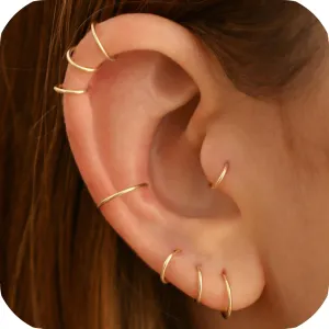 Small Cartilage Hoop Earrings for Women/Men, Thin Piercing Hoop Ring for Helix, Tragus, Conch, Nose (1 Pair 8mm,20g,14K Gold Filled)
