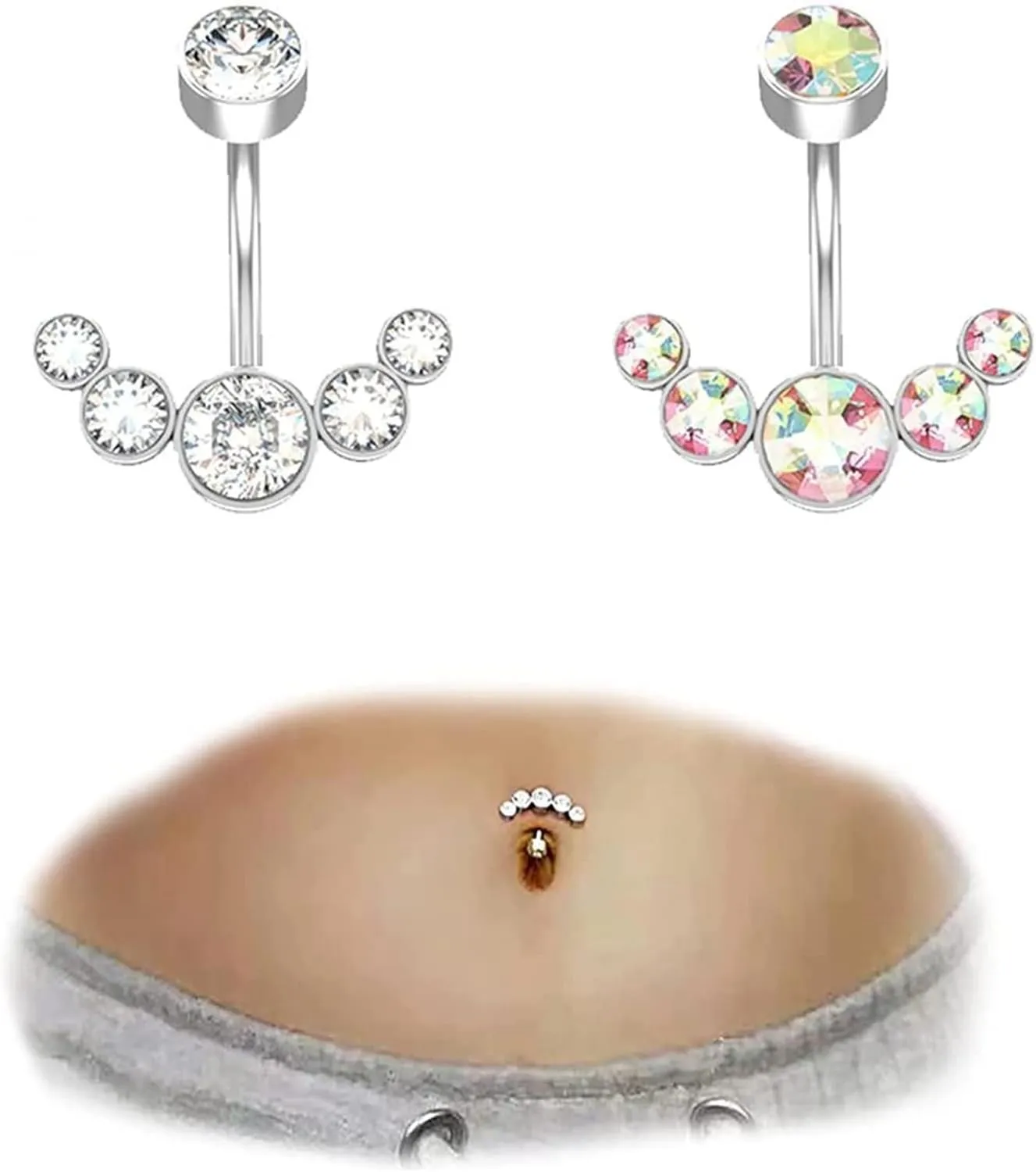 SMDSAZ 2Pc Sexy Belly Ring Rose Gold Black Surgical Steel Women Crystal Belly Button Piercing Zircon Navel Piercing Bar Jewelry (Metal Color : 2)