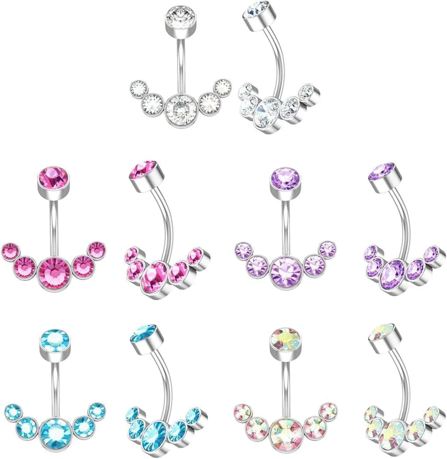 SMDSAZ 2Pc Sexy Belly Ring Rose Gold Black Surgical Steel Women Crystal Belly Button Piercing Zircon Navel Piercing Bar Jewelry (Metal Color : 2)