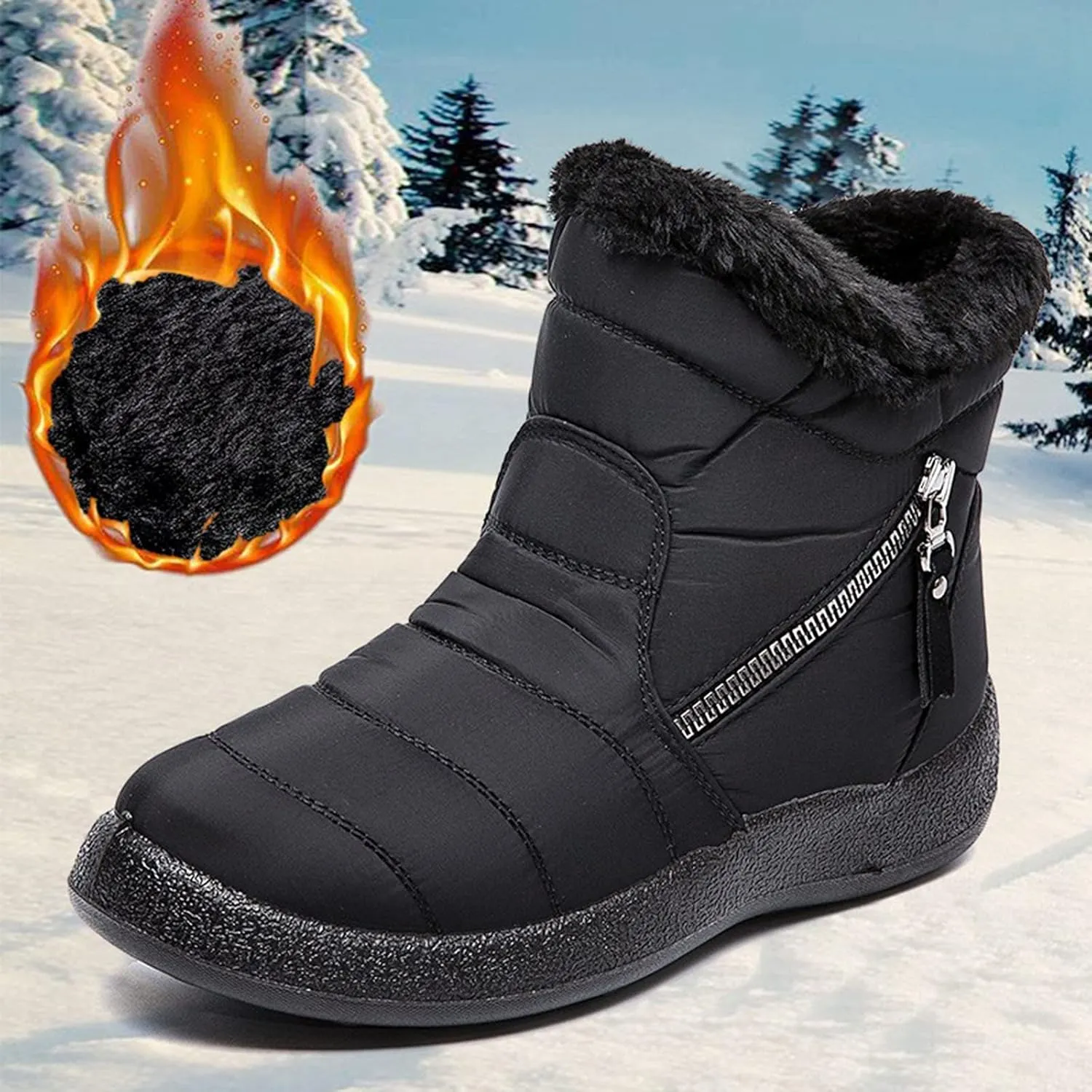 Snow Boots for Women Waterproof Winter Boots Anti-slip Fur Lined Booties Lightweight Slip on Ankle Boots Thickening Winter Shoes Walking Hiking Booties