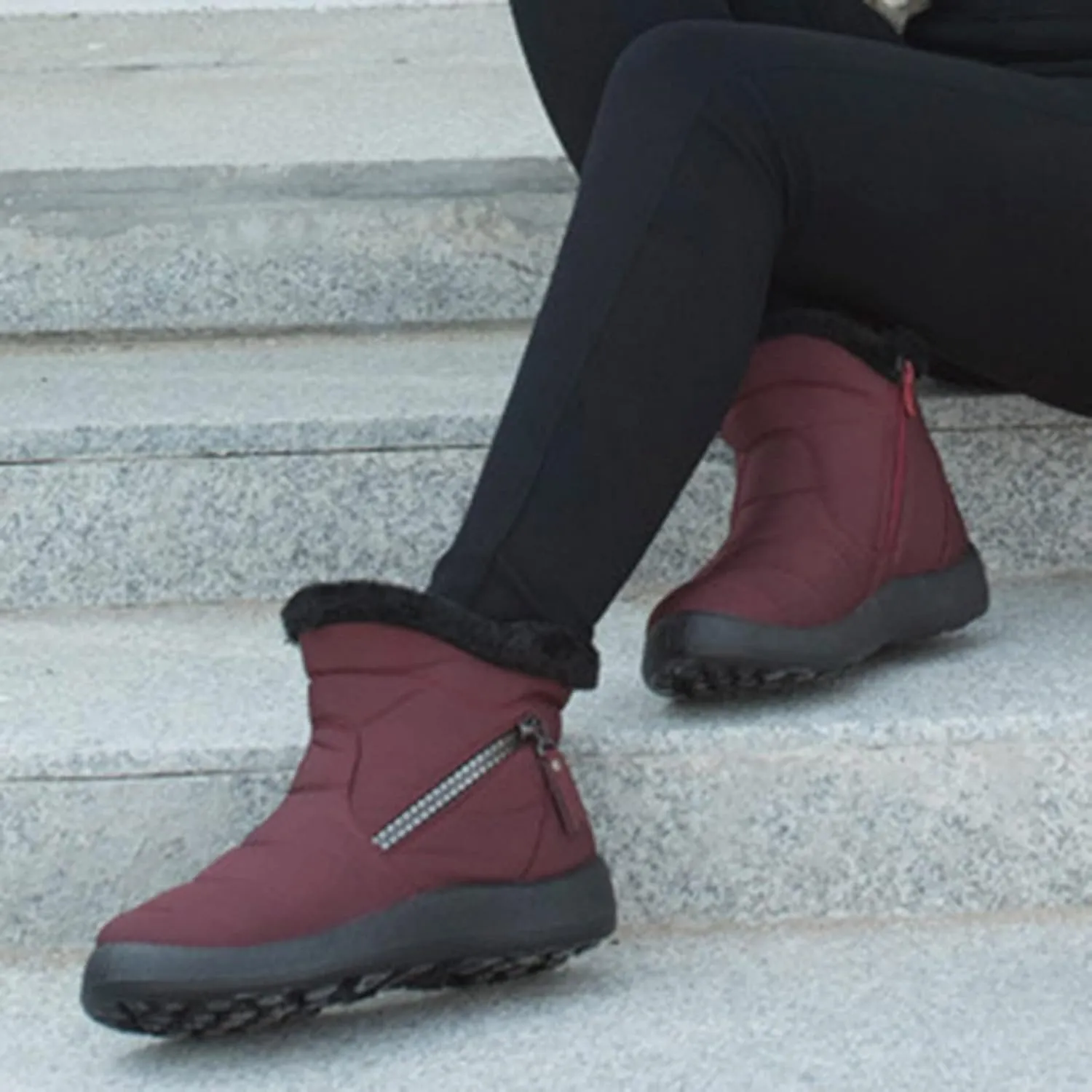 Snow Boots for Women Waterproof Winter Boots Anti-slip Fur Lined Booties Lightweight Slip on Ankle Boots Thickening Winter Shoes Walking Hiking Booties