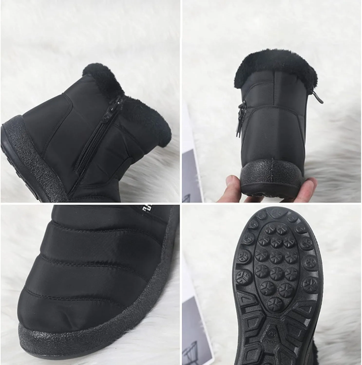 Snow Boots for Women Waterproof Winter Boots Anti-slip Fur Lined Booties Lightweight Slip on Ankle Boots Thickening Winter Shoes Walking Hiking Booties