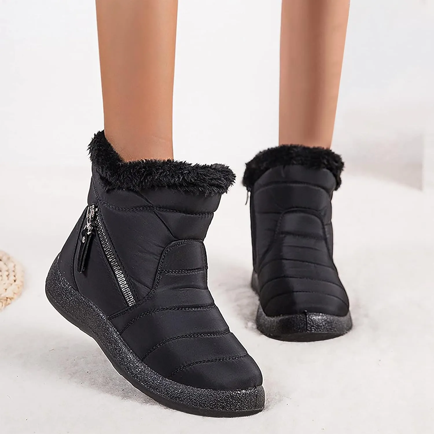 Snow Boots for Women Waterproof Winter Boots Anti-slip Fur Lined Booties Lightweight Slip on Ankle Boots Thickening Winter Shoes Walking Hiking Booties