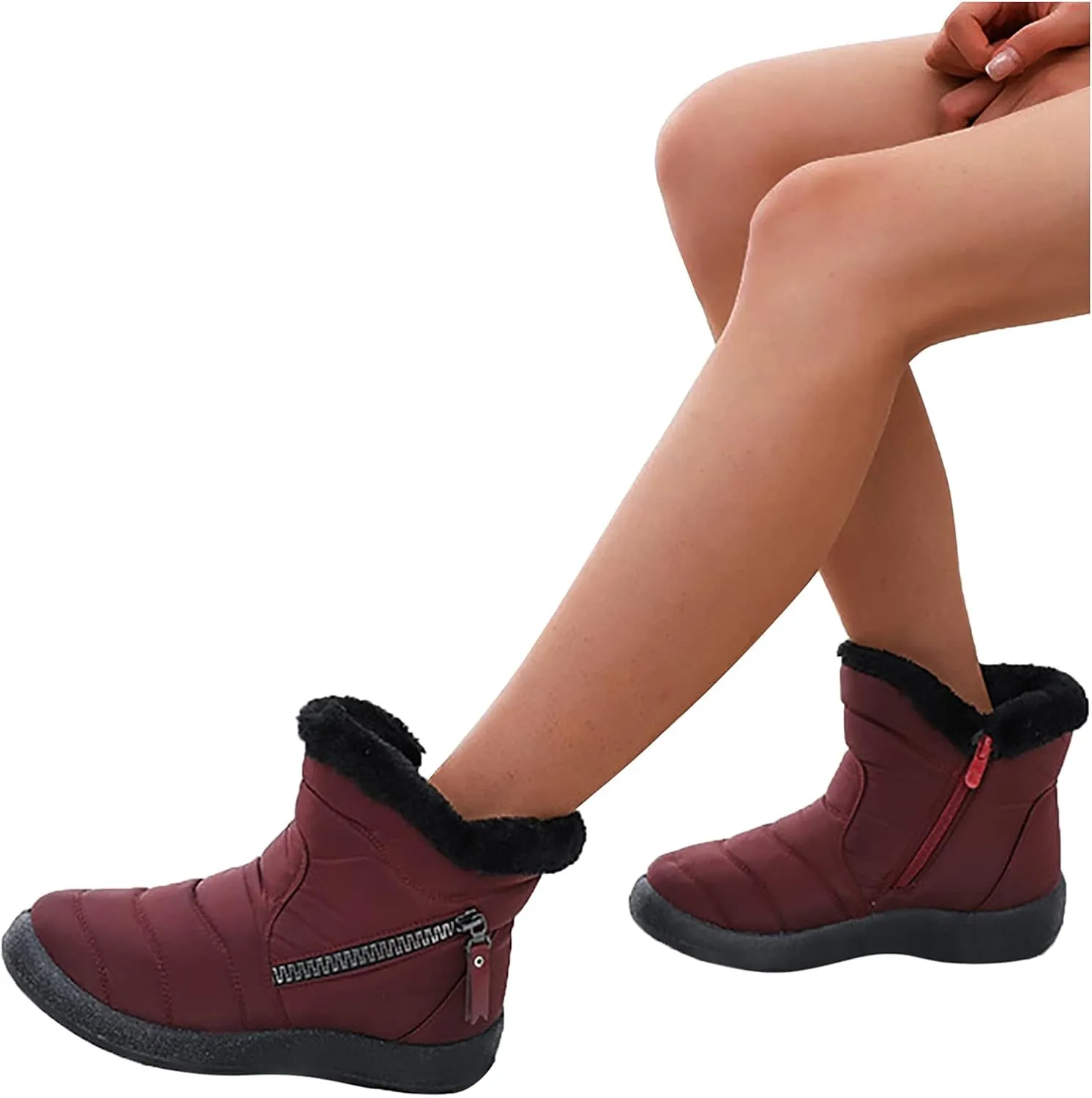 Snow Boots for Women Waterproof Winter Boots Anti-slip Fur Lined Booties Lightweight Slip on Ankle Boots Thickening Winter Shoes Walking Hiking Booties