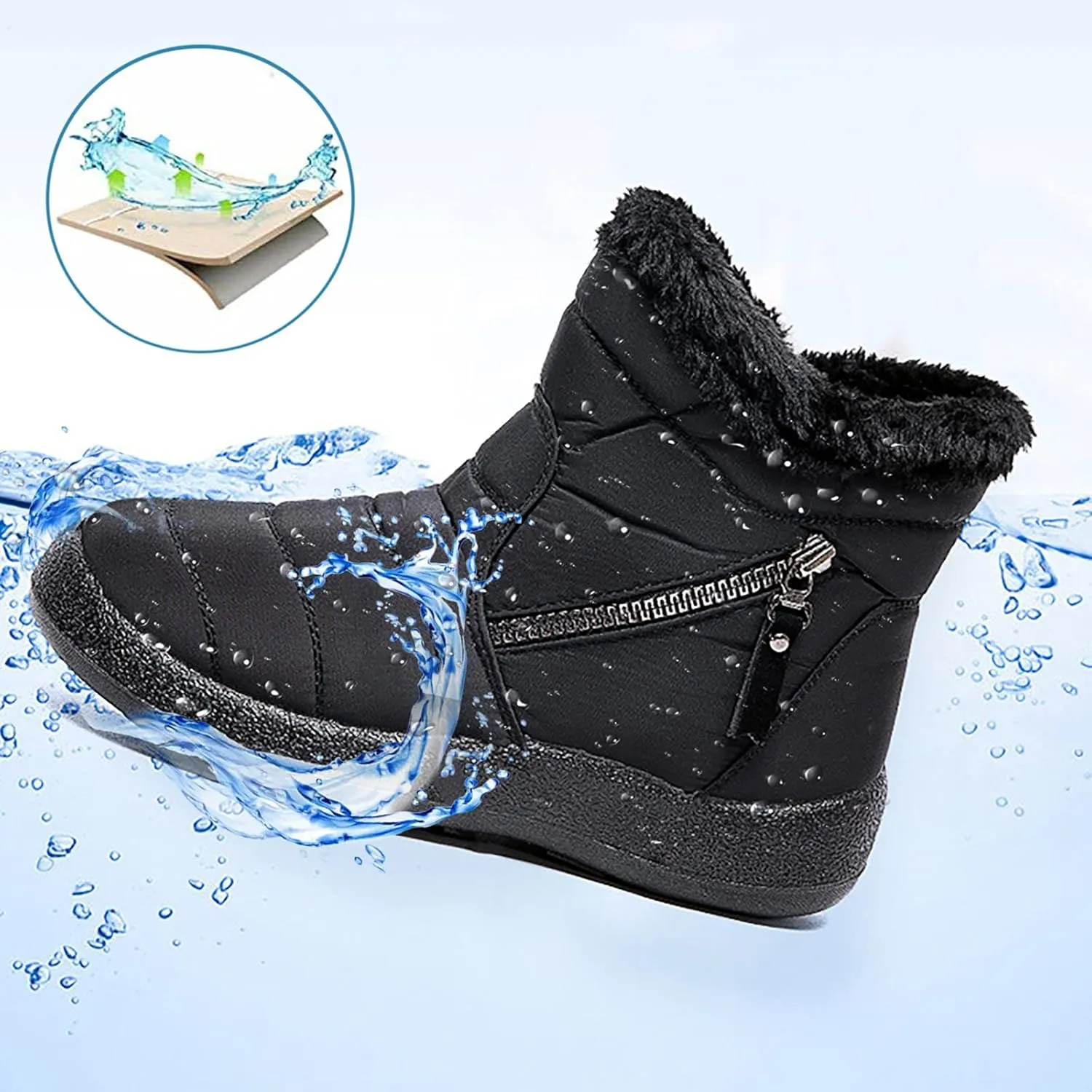 Snow Boots for Women Waterproof Winter Boots Anti-slip Fur Lined Booties Lightweight Slip on Ankle Boots Thickening Winter Shoes Walking Hiking Booties