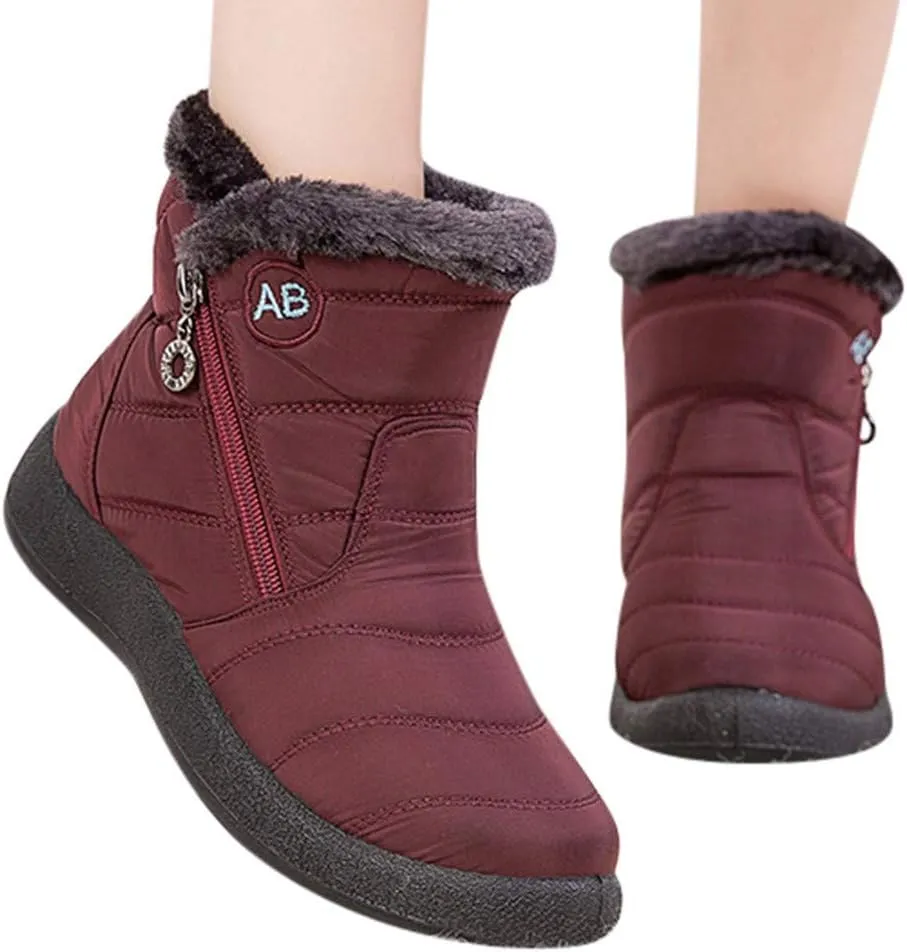 Snow Boots for Women Waterproof Winter Boots Non Slip Warm Fur Booties Cold Weather Lace Up Ankle Boots Thickening Winter Shoes Walking Hiking Booties
