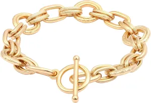 SOFYBJA 18k Gold Plated Personalized Chunky Cuban Oval Link Chain Bracelets for Men Toggle Rope Bracelet Jewelry for Women