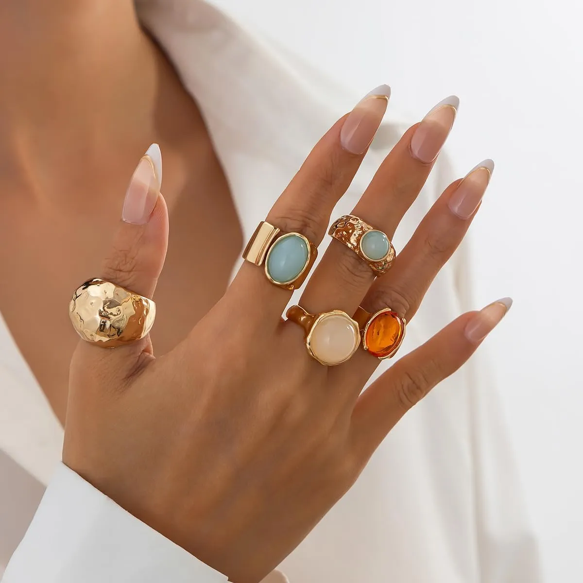 Sora Tuki Chunky Gold Rings for Women Non Tarnish Big Gemstone Rings Set Adjustable Thick Silver Statement Rings for Women Trendy Dainty Stackable Ring Chunky Gold Jewelry