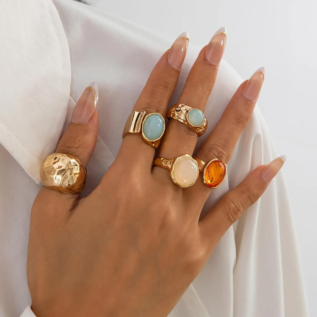 Sora Tuki Chunky Gold Rings for Women Non Tarnish Big Gemstone Rings Set Adjustable Thick Silver Statement Rings for Women Trendy Dainty Stackable Ring Chunky Gold Jewelry
