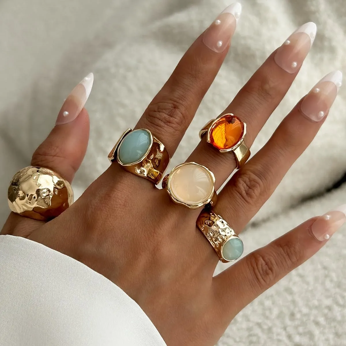Sora Tuki Chunky Gold Rings for Women Non Tarnish Big Gemstone Rings Set Adjustable Thick Silver Statement Rings for Women Trendy Dainty Stackable Ring Chunky Gold Jewelry