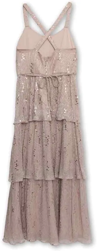 Speechless Girls' Sleeveless Sequin Patterned V Neck Tiered Maxi Dress