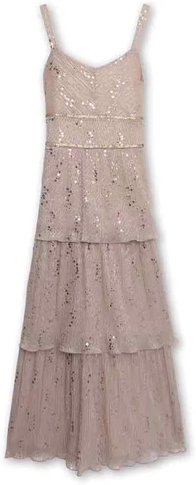 Speechless Girls' Sleeveless Sequin Patterned V Neck Tiered Maxi Dress